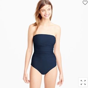 NWT! J. CREW Runched Bandeau One-Piece Swimsuit in Navy Size 0/XXS